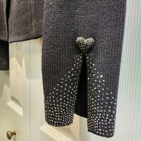 St. John Evening Maire Gray Black Princess Knit Jacket with Heart Buttons - Picture 6 of 9